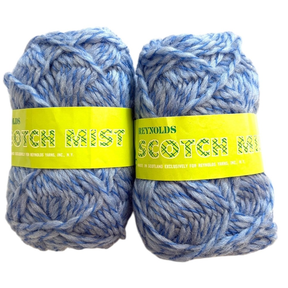 Vintage 2 Skeins Reynolds Scotch Mist Wool‎ Yarn Blue Marl Made in Scotland 7268